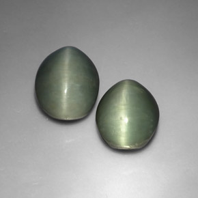 12.03 ct Green Quartz Cat's Eye Stone, Natural Quartz Cat's Eye in Oval Cabochon Shape for Sale