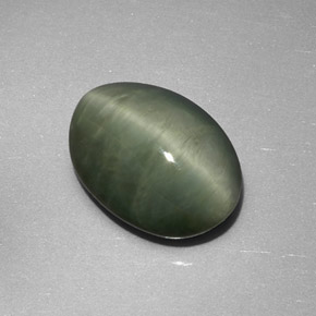 7.49 ct Green Quartz Cat's Eye Gemstone, Quartz Cat's Eye Gem in Oval Cabochon Shape for Sale.