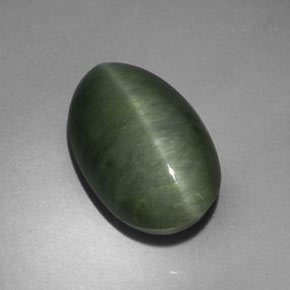 5.75 ct Green Quartz Cat's Eye Stone, Natural Quartz Cat's Eye in Oval Cabochon Shape for Sale