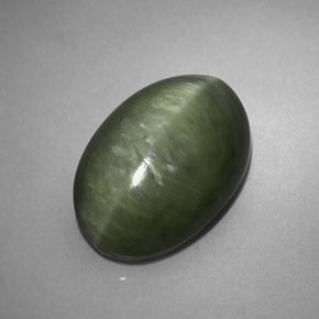 5.72 ct Green Quartz Cat's Eye Gemstone, Quartz Cat's Eye Gem in Oval Cabochon Shape for Sale.