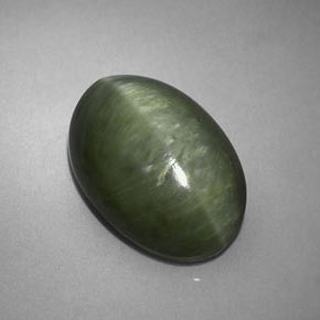 5.72 ct Green Quartz Cat's Eye Stone, Natural Quartz Cat's Eye in Oval Cabochon Shape for Sale