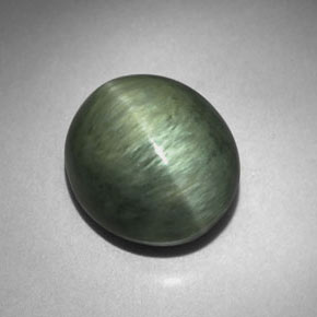 7.00 ct Green Quartz Cat's Eye Stone, Natural Quartz Cat's Eye in Oval Cabochon Shape for Sale