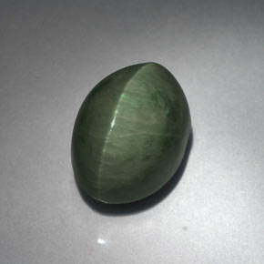 5.53 ct Green Quartz Cat's Eye Gemstone, Quartz Cat's Eye Gem in Oval Cabochon Shape for Sale.