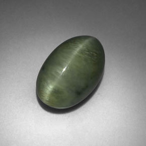 4.40 ct Green Quartz Cat's Eye Stone, Natural Quartz Cat's Eye in Oval Cabochon Shape for Sale
