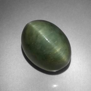 7.86 ct Green Quartz Cat's Eye Stone, Natural Quartz Cat's Eye in Oval Cabochon Shape for Sale