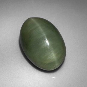 4.98 ct Green Quartz Cat's Eye Stone, Natural Quartz Cat's Eye in Oval Cabochon Shape for Sale
