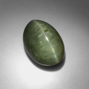 5.08 ct Green Quartz Cat's Eye Gemstone, Quartz Cat's Eye Gem in Oval Cabochon Shape for Sale.