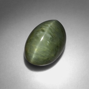 5.08 ct Green Quartz Cat's Eye Stone, Natural Quartz Cat's Eye in Oval Cabochon Shape for Sale