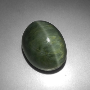 7.21 ct Green Quartz Cat's Eye Gemstone, Quartz Cat's Eye Gem in Oval Cabochon Shape for Sale.