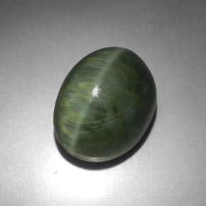 7.21 ct Green Quartz Cat's Eye Stone, Natural Quartz Cat's Eye in Oval Cabochon Shape for Sale