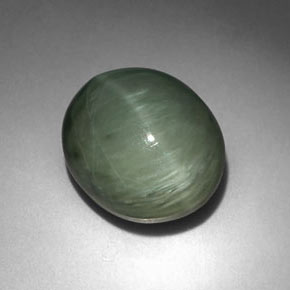 6.35 ct Green Quartz Cat's Eye Stone, Natural Quartz Cat's Eye in Oval Cabochon Shape for Sale