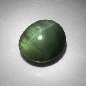 6.84 ct Green Quartz Cat's Eye Stone, Natural Quartz Cat's Eye in Oval Cabochon Shape for Sale