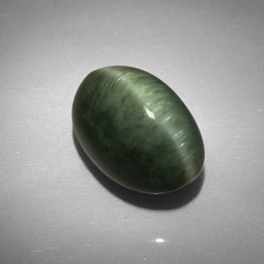7.85 ct Green Quartz Cat's Eye Gemstone, Quartz Cat's Eye Gem in Oval Cabochon Shape for Sale.