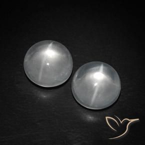 8.87 ctw White Quartz Cat's Eye Stones, Natural Quartz Cat's Eye in Round Cabochon Shape for Sale