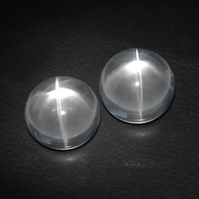 12.34 ct White Quartz Cat's Eye Gemstone, Quartz Cat's Eye Gem in Round Cabochon Shape for Sale.