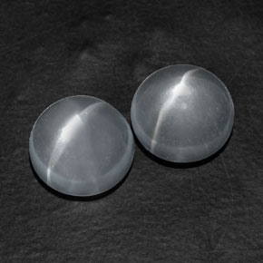 11.51 ctw White Quartz Cat's Eye Stones, Natural Quartz Cat's Eye in Round Cabochon Shape for Sale