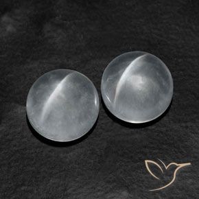 9.91 ctw White Quartz Cat's Eye Stones, Natural Quartz Cat's Eye in Round Cabochon Shape for Sale