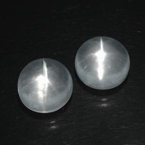 13.80 ct White Quartz Cat's Eye Gemstone, Quartz Cat's Eye Gem in Round Cabochon Shape for Sale.