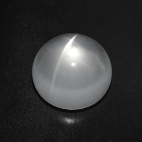 7.64 ct White Quartz Cat's Eye Gemstone, Quartz Cat's Eye Gem in Round Cabochon Shape for Sale.