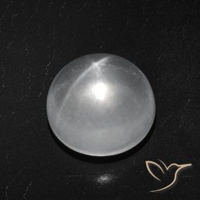 7.03 ct White Quartz Cat's Eye Stone, Natural Quartz Cat's Eye in Round Cabochon Shape for Sale