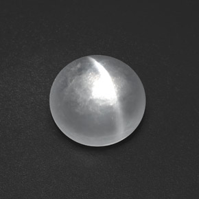 7.81 ct White Quartz Cat's Eye Gemstone, Quartz Cat's Eye Gem in Round Cabochon Shape for Sale.
