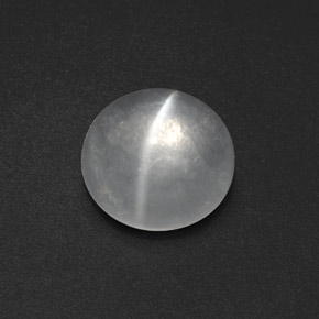 7.72 ct White Quartz Cat's Eye Gemstone, Quartz Cat's Eye Gem in Round Cabochon Shape for Sale.