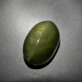 10.21 ct Green Quartz Cat's Eye Gemstone, Quartz Cat's Eye Gem in Oval Cabochon Shape for Sale.