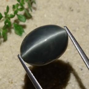 6.85 ct Black Quartz Cat's Eye Stone, Natural Quartz Cat's Eye in Oval Cabochon Shape for Sale
