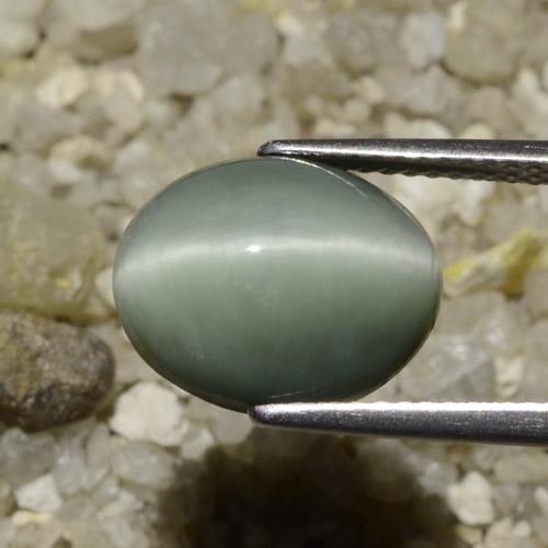 Quartz Cat's Eye Gemstone in 12 x 10 mm (calibrated) Size for Sale, Quartz Cat's Eye Stone in Medium Grey Color