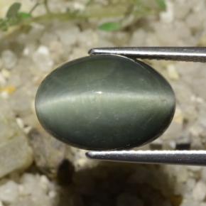 Quartz Cat's Eye Gemstone in 14.9 x 10.5 mm Size for Sale, Quartz Cat's Eye Stone in Medium Grey Color