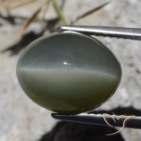 Quartz Cat's Eye Gemstone in 12.5 x 10 mm Size for Sale, Quartz Cat's Eye Stone in Dark Grey Color