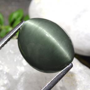 7.61 ct Green Quartz Cat's Eye Stone, Natural Quartz Cat's Eye in Oval Cabochon Shape for Sale