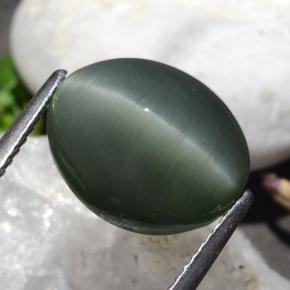 9.50 ct Green Quartz Cat's Eye Stone, Natural Quartz Cat's Eye in Oval Cabochon Shape for Sale