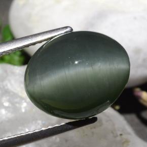 Quartz Cat's Eye Gemstone in 13.3 x 11 mm Size for Sale, Quartz Cat's Eye Stone in Medium Grey Color