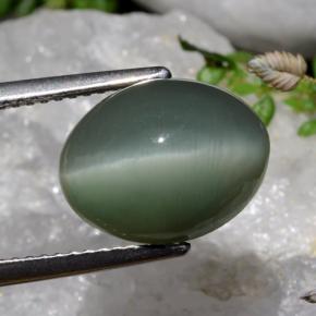 Quartz Cat's Eye Gemstone in 12.5 x 9.8 mm Size for Sale, Quartz Cat's Eye Stone in Medium-Deep Green Color