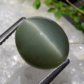 5.99 ct Green Quartz Cat's Eye Stone, Natural Quartz Cat's Eye in Oval Cabochon Shape for Sale