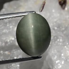 6.02 ct Green Quartz Cat's Eye Gemstone, Quartz Cat's Eye Gem in Oval Cabochon Shape for Sale.