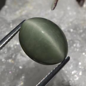 6.02 ct Green Quartz Cat's Eye Stone, Natural Quartz Cat's Eye in Oval Cabochon Shape for Sale