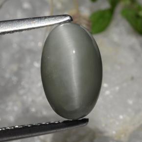 2.18 ct Green Quartz Cat's Eye Gemstone, Quartz Cat's Eye Gem in Oval Cabochon Shape for Sale.