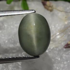 2.86 ct Green Quartz Cat's Eye Gemstone, Quartz Cat's Eye Gem in Oval Cabochon Shape for Sale.