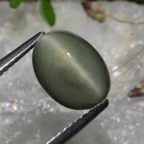2.86 ct Green Quartz Cat's Eye Stone, Natural Quartz Cat's Eye in Oval Cabochon Shape for Sale