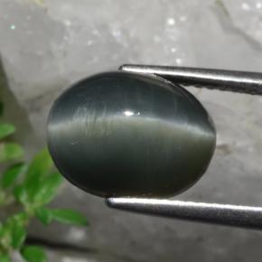 Quartz Cat's Eye Gemstone in 11.7 x 9.2 mm Size for Sale, Quartz Cat's Eye Stone in Dark Grey Color
