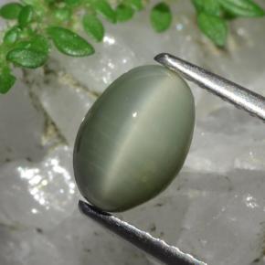 1.78 ct Green Quartz Cat's Eye Stone, Natural Quartz Cat's Eye in Oval Cabochon Shape for Sale