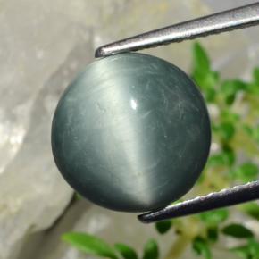 4.35 ct Green Quartz Cat's Eye Stone, Natural Quartz Cat's Eye in Round Cabochon Shape for Sale