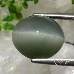 Quartz Cat's Eye Gemstone in 12 x 10 mm (calibrated) Size for Sale, Quartz Cat's Eye Stone in Medium Grey Color