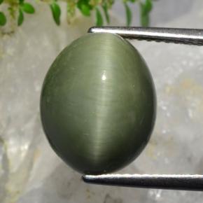 9.30 ct Green Quartz Cat's Eye Gemstone, Quartz Cat's Eye Gem in Oval Cabochon Shape for Sale.