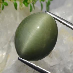 9.30 ct Green Quartz Cat's Eye Stone, Natural Quartz Cat's Eye in Oval Cabochon Shape for Sale