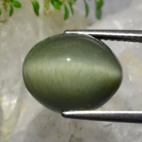 Quartz Cat's Eye Gemstone in 13.3 x 10.8 mm Size for Sale, Quartz Cat's Eye Stone in Warm Green Color