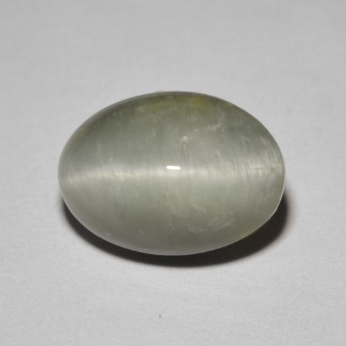 Pale-Greenish Grey Quartz Cat's Eye Gem - 3.7ct Oval Cabochon (ID: 472414)