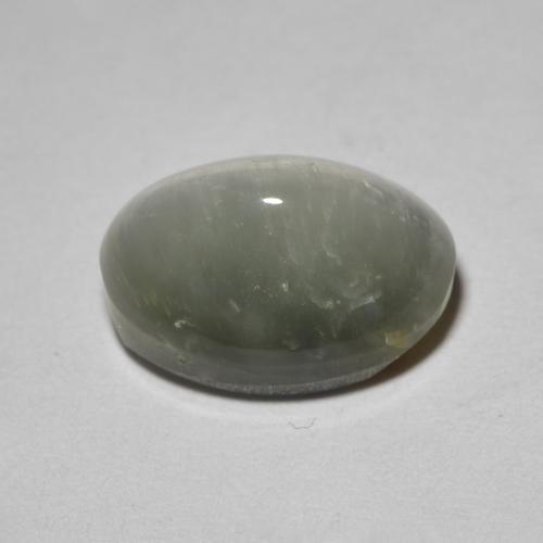 Quartz Cat's Eye Gemstone in 10.8 x 7.8 mm Size for Sale, Quartz Cat's Eye Stone in Pale-Greenish Grey Color